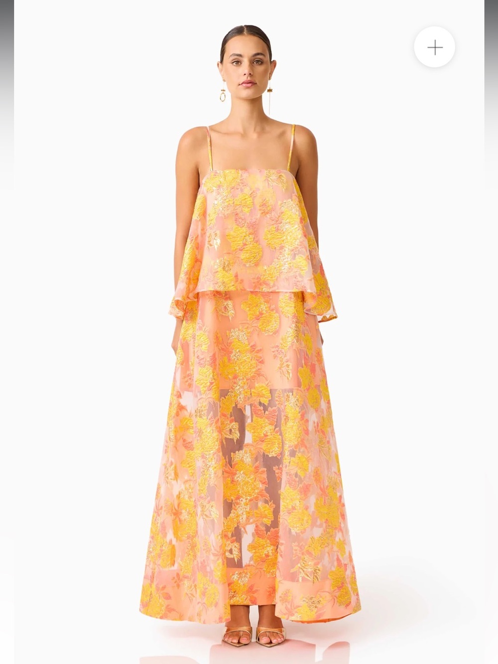 elliatt elysia orange floral flared tiered maxi gown dress size small NEW